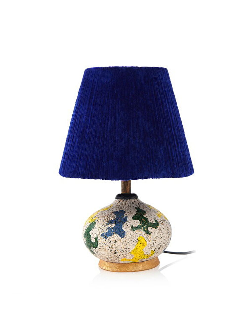 Karışık Okyanus Mavi Başlıklı Seramik Abajur - Renkli - 40 cm-3