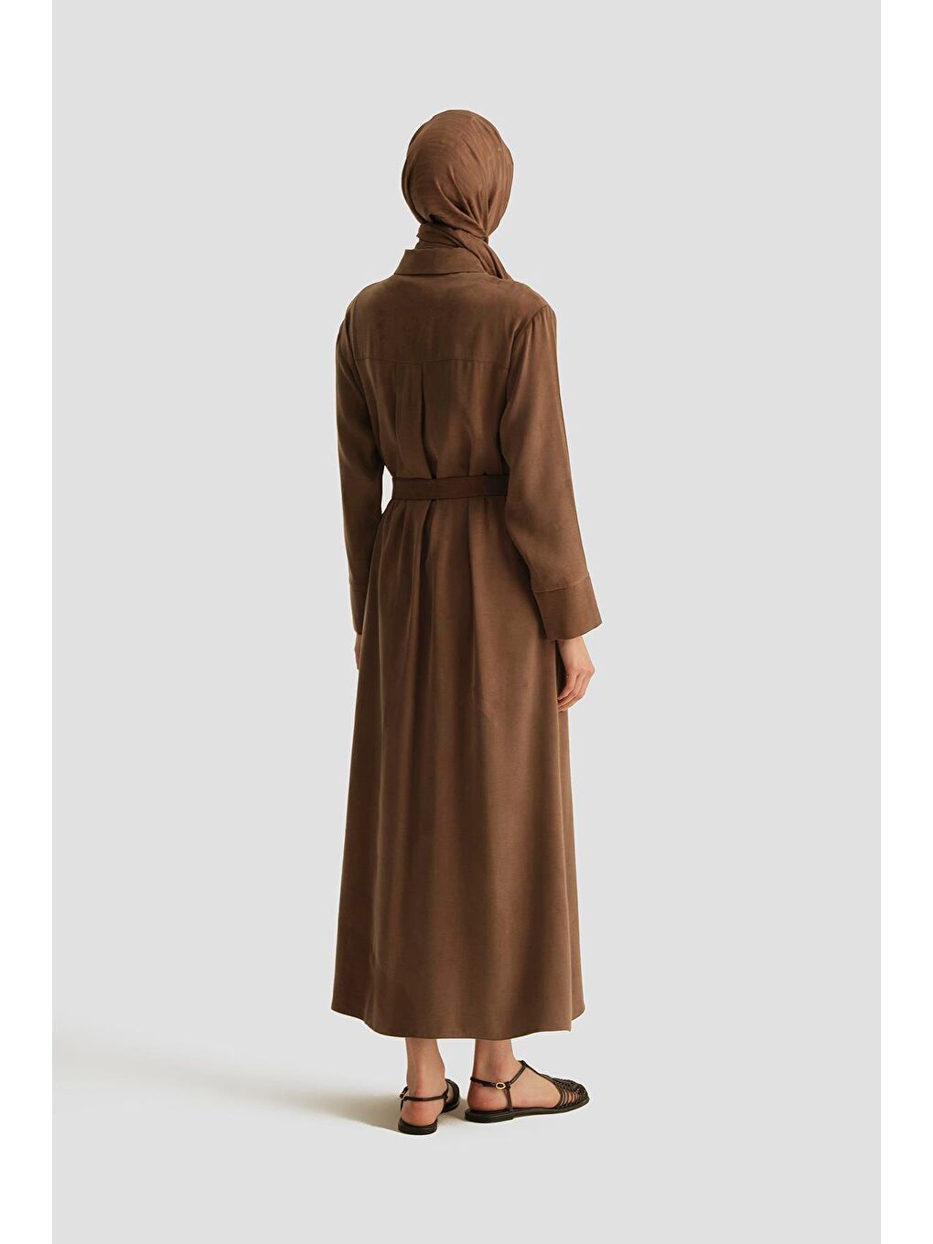 Kahverengi Lyocell Elbise 25Y9028 Açık Kahve-1