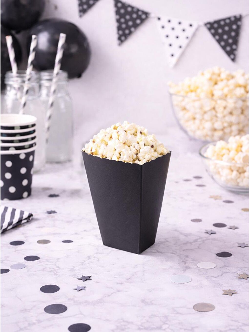 Patlamış Mısır Kutusu Popcorn Kutusu Siyah 8'Li