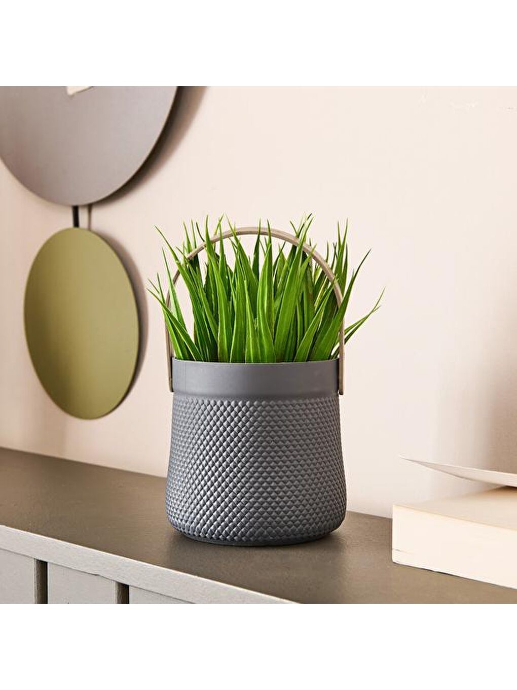 Karışık Kulplu Saksılı Yapay Çiçek - Renkli - 15x9 cm