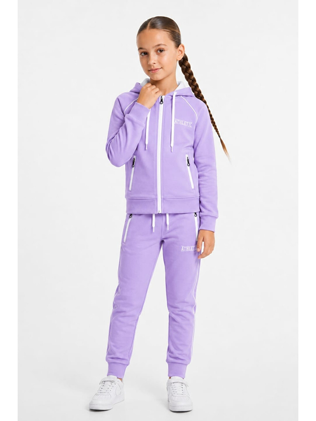Lila Kız Çocuk Scuba Atheletic Reglan Kol Kapüşonlu Dalgıç Kumaş Eşofman Takımı Esf7027-2