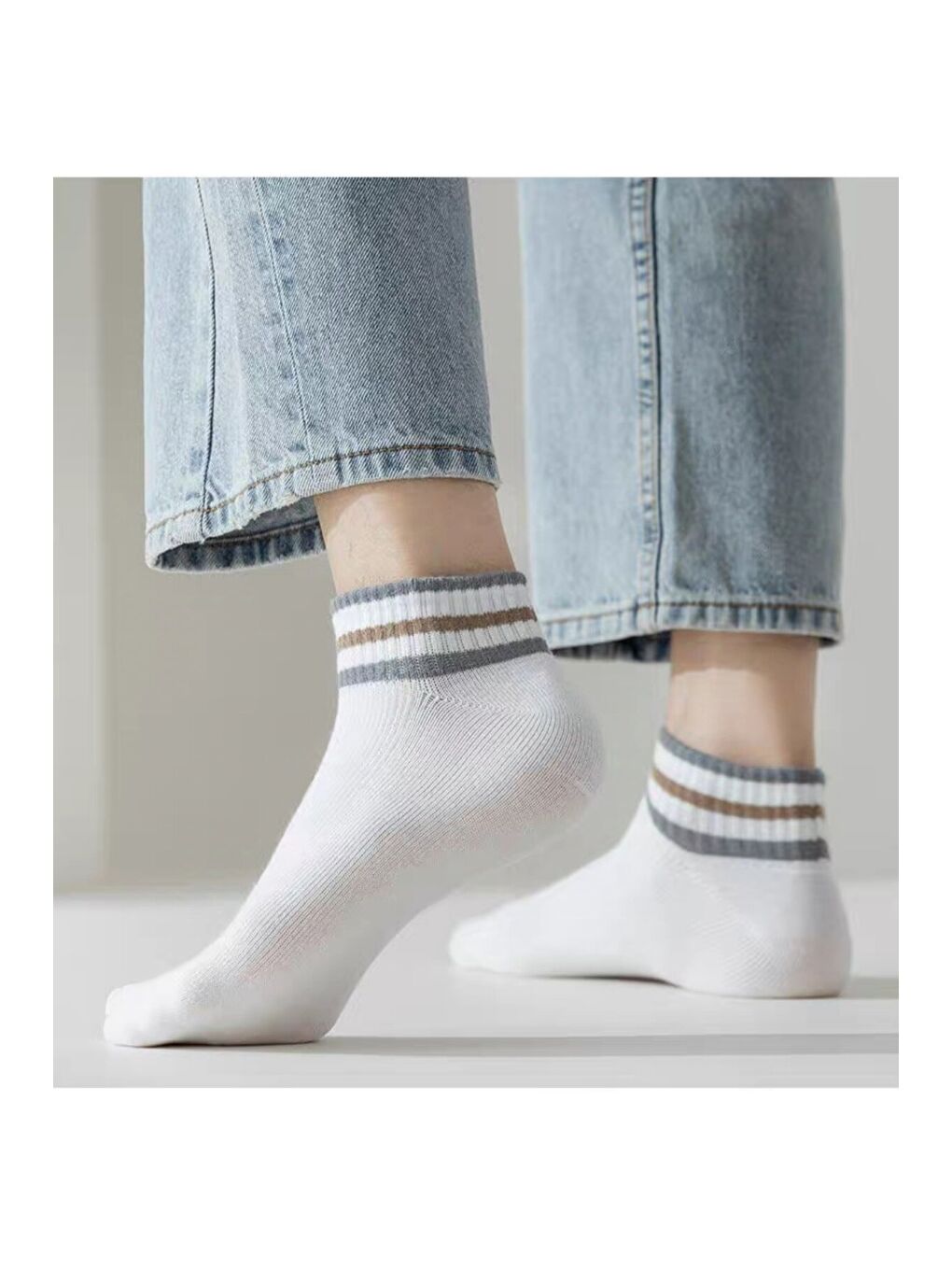 Karışık Unisex 3 Çizgili 5 Çift Kısa Konç Çorap Seti-1