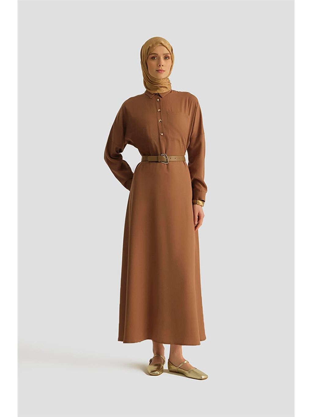 Lyocell Elbise 25Yd4236 Kahverengi-1