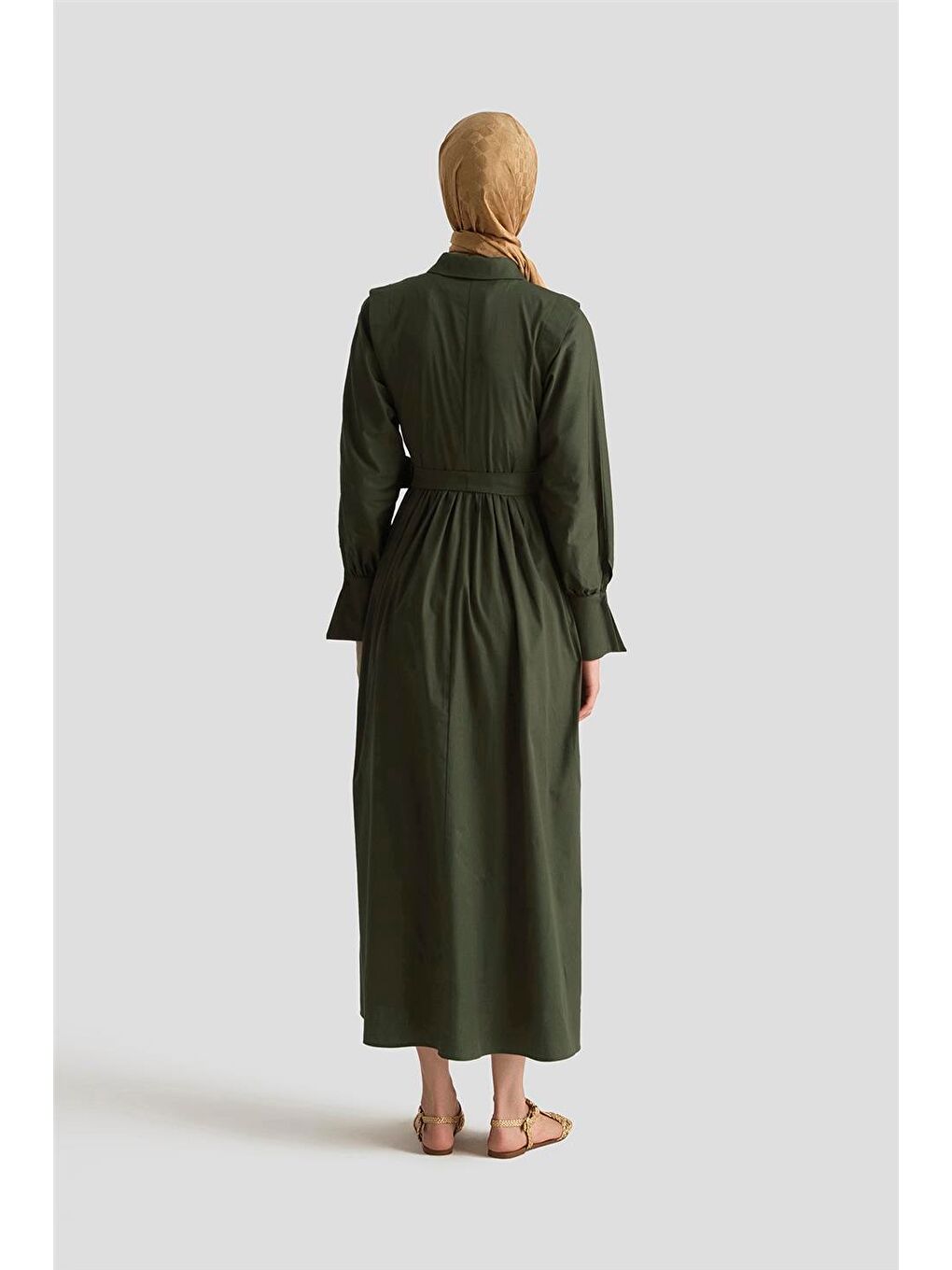 Omuz Allerli Pamuk Elbise 25Y9002 Haki-4