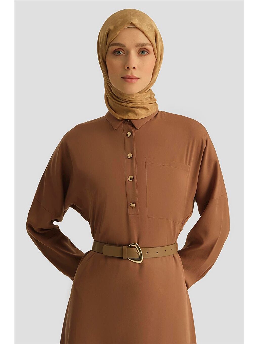 Lyocell Elbise 25Yd4236 Kahverengi-2