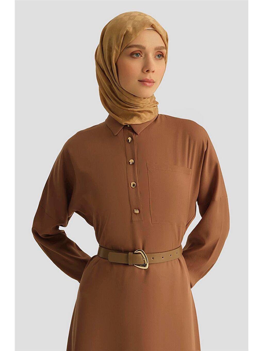 Lyocell Elbise 25Yd4236 Kahverengi-3