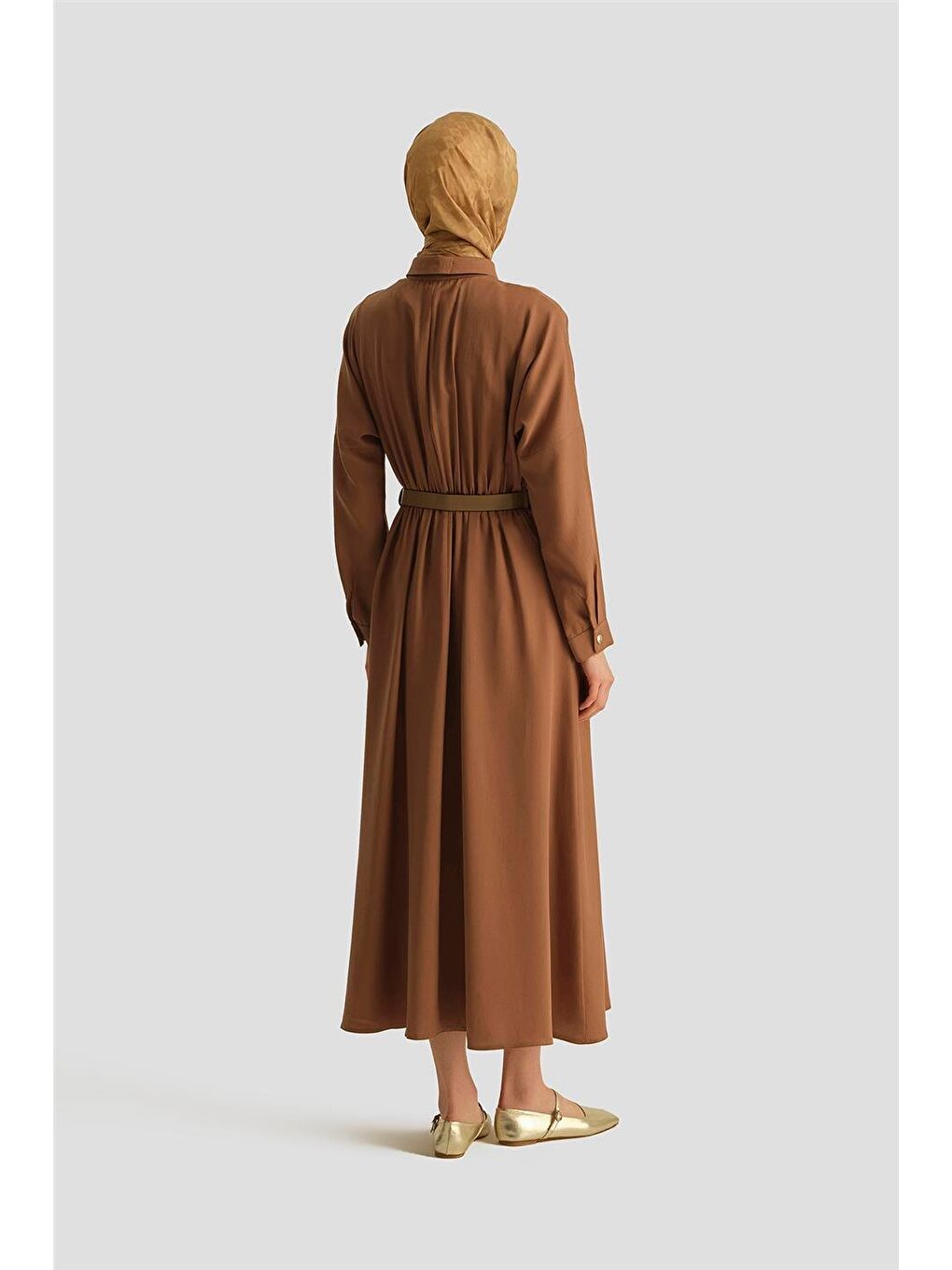 Lyocell Elbise 25Yd4236 Kahverengi-4