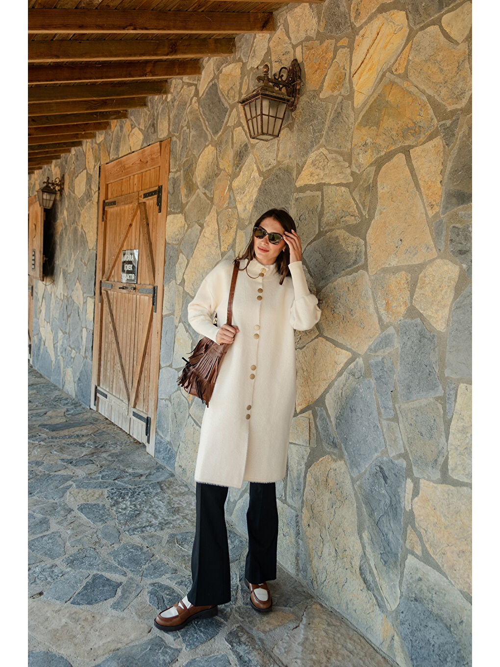 Kadın Düğmeli Triko Ceket Bej-2