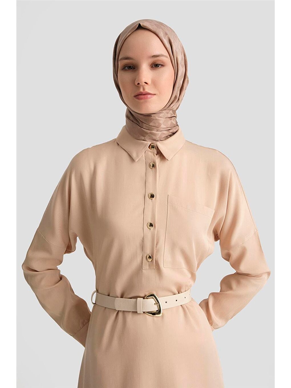 Lyocell Elbise 25Yd4236 Bej-2