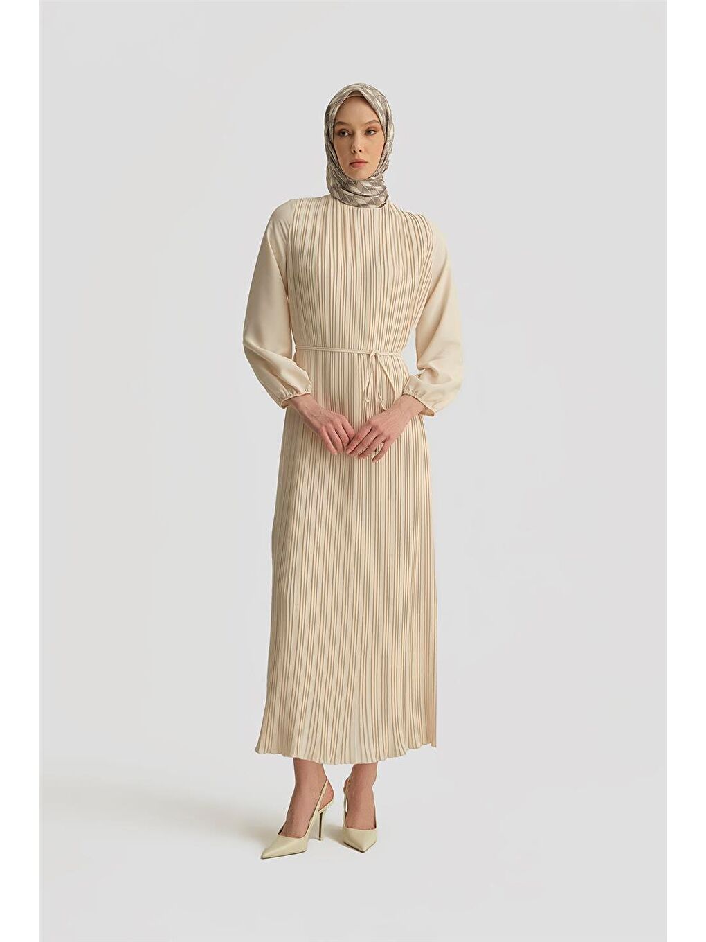 Elbise Ortd9435-1 Bej-3