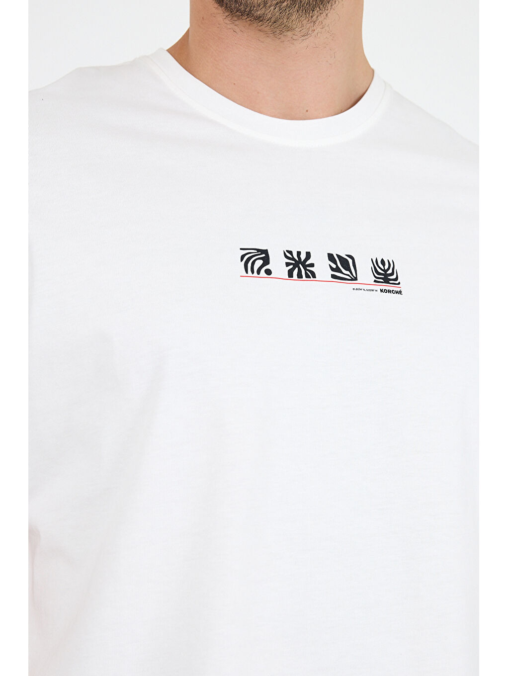 Ekru Erkek %100 Pamuk Bisiklet Yaka Kısa Kollu Baskılı Tişört Rahat ve Günlük Tişört 0106-3