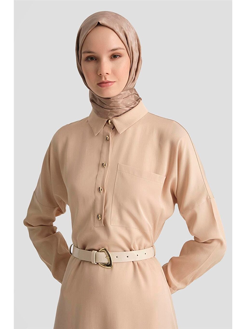 Lyocell Elbise 25Yd4236 Bej-3