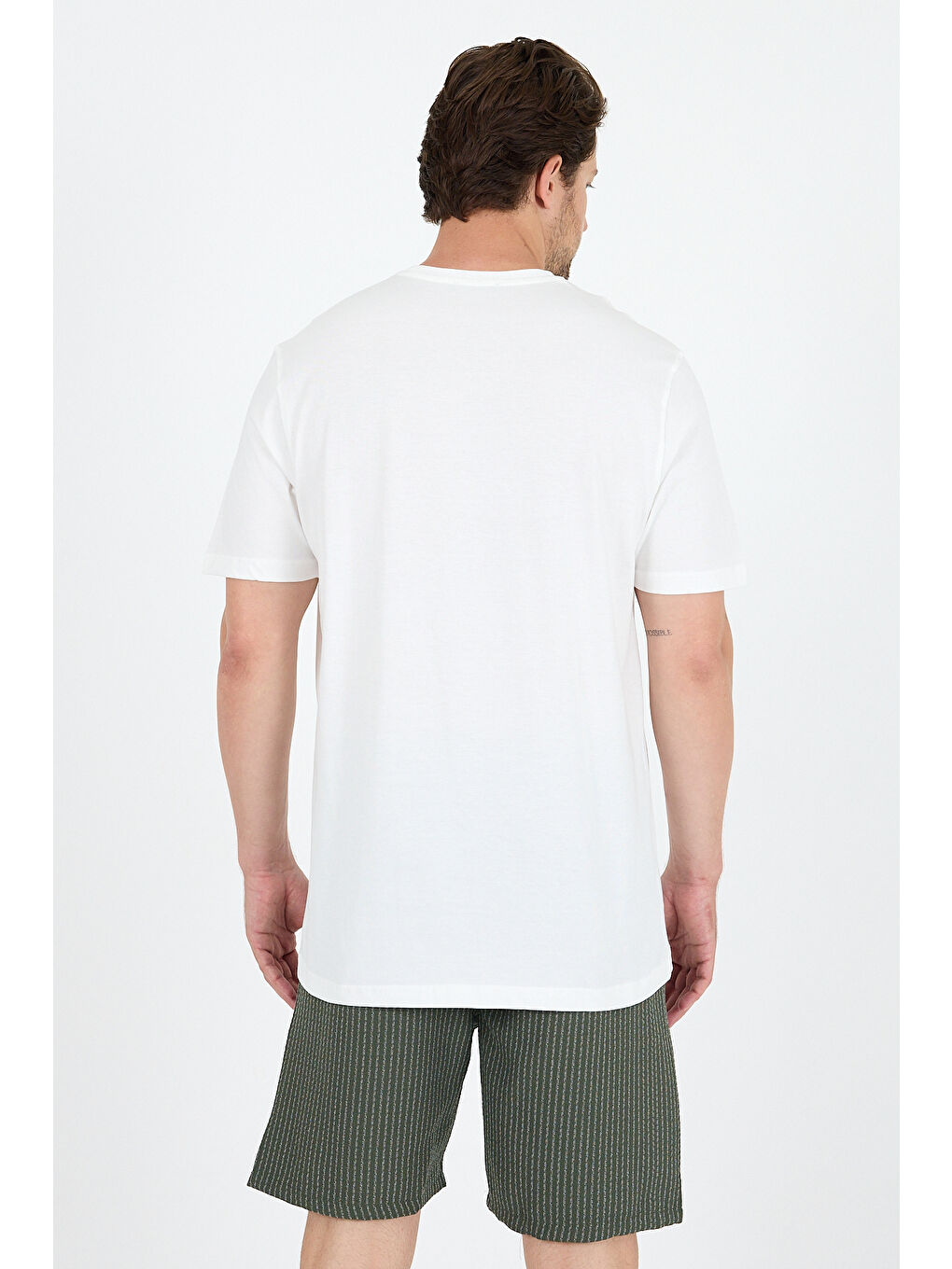 Ekru Erkek %100 Pamuk Bisiklet Yaka Kısa Kollu Baskılı Tişört Rahat ve Günlük Tişört 0106-4