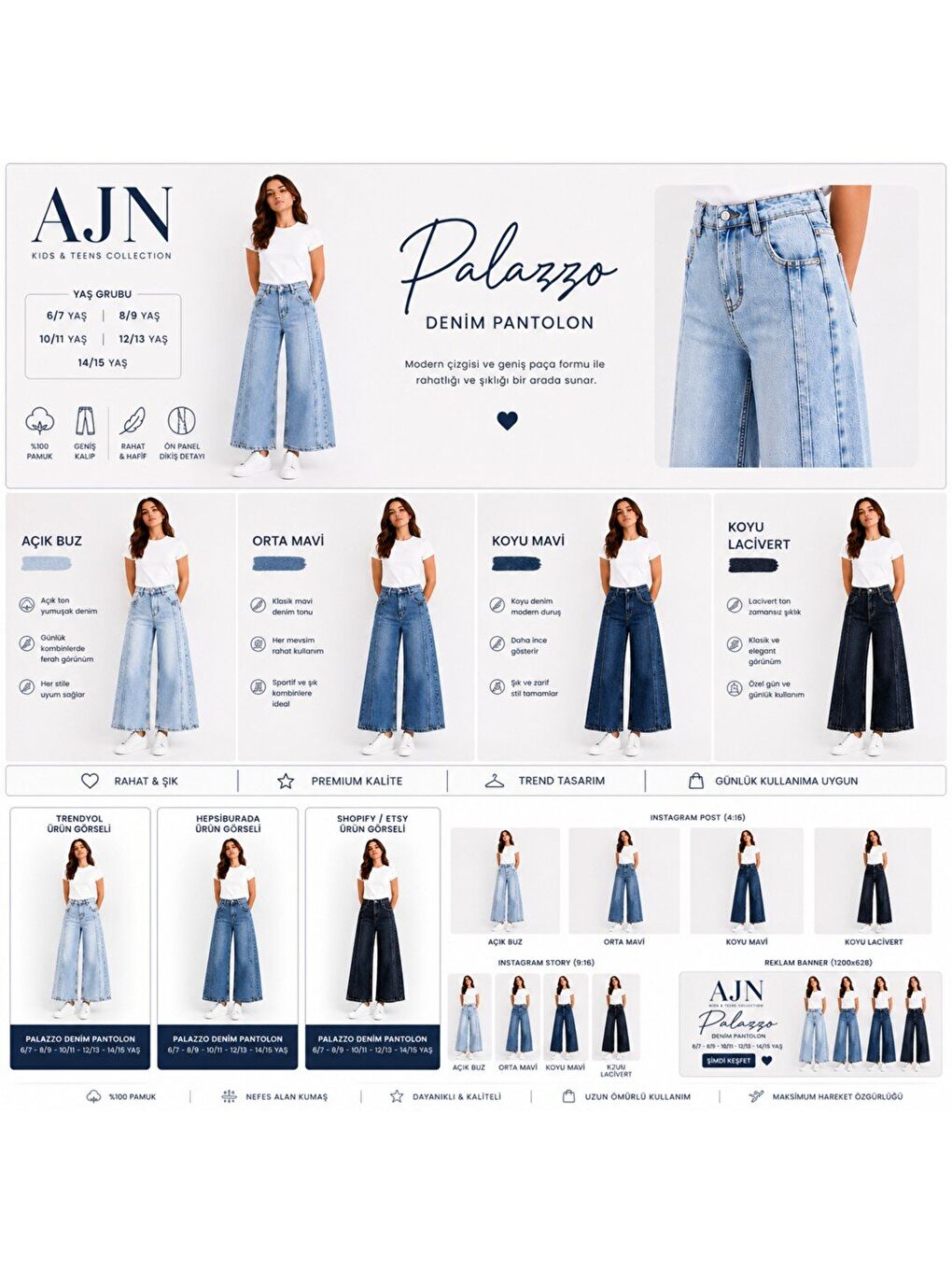 Mavi Kids  Wideleg Kız Çocuk Jean Pantolon-1