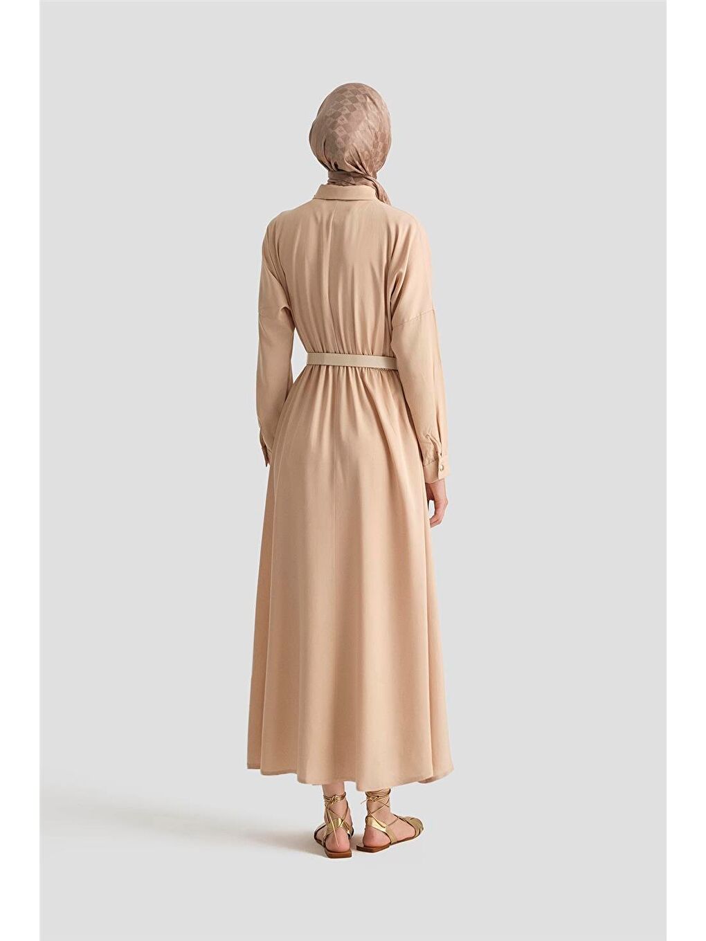Lyocell Elbise 25Yd4236 Bej-4