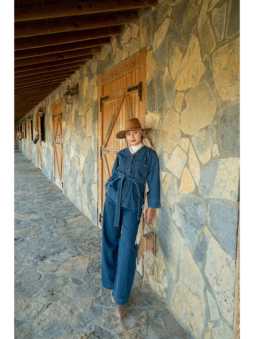 Kadın Kemerli Jean Takım Koyu Mavi-2