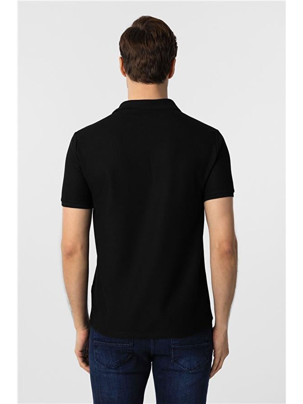 Siyah Slim Armürlü Polo Yaka Tişört-4