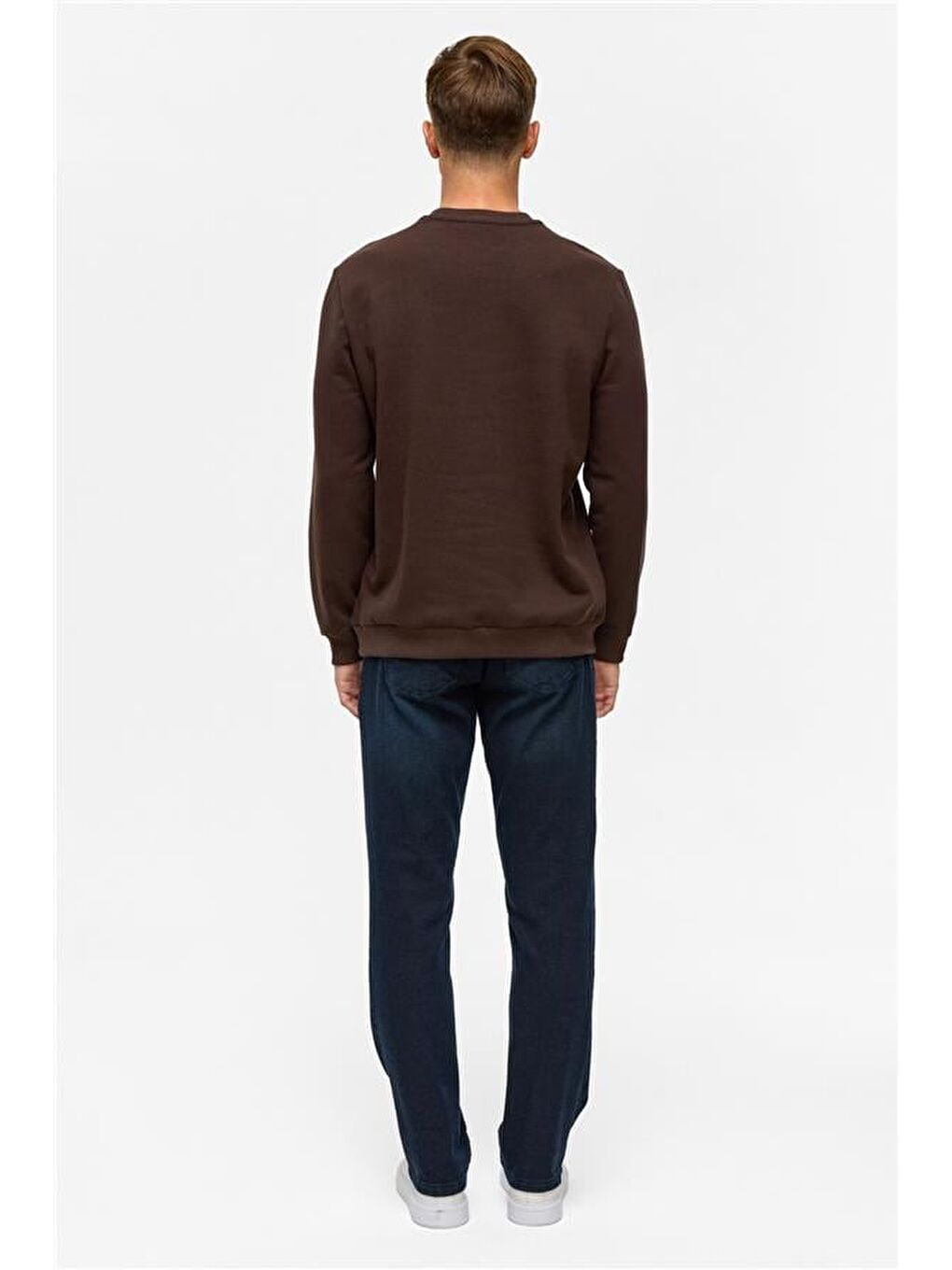 Kahverengi Koyu Kahve Regular Düz Bisiklet Yaka Sweatshirt-7