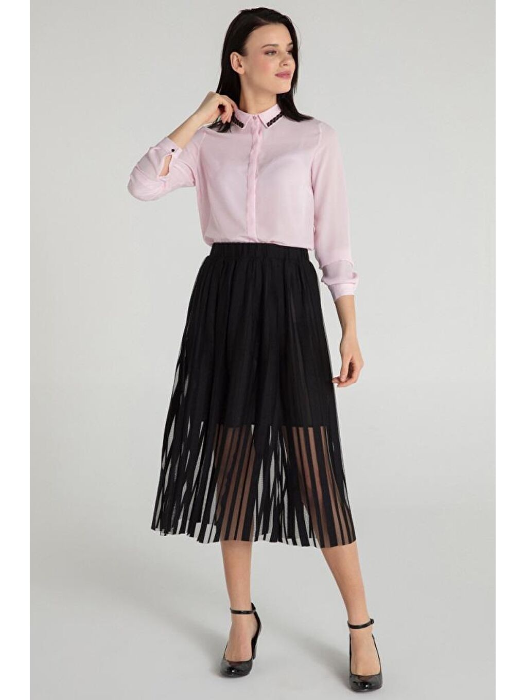 Pembe Yakası Boncuk Özellikli Gömlek-2