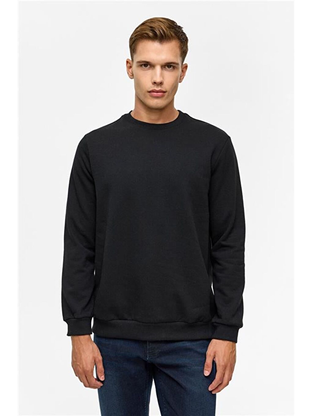 Siyah Regular Düz Bisiklet Yaka Sweatshirt