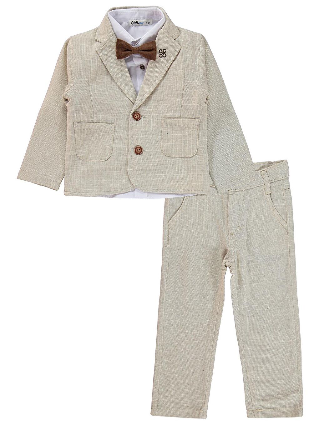 Boys Ceketli 3'lü Keten 2-5 Yaş Takım - Bej-2