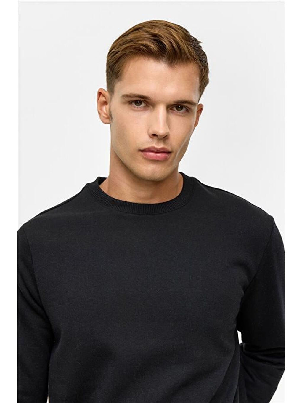 Siyah Regular Düz Bisiklet Yaka Sweatshirt-2