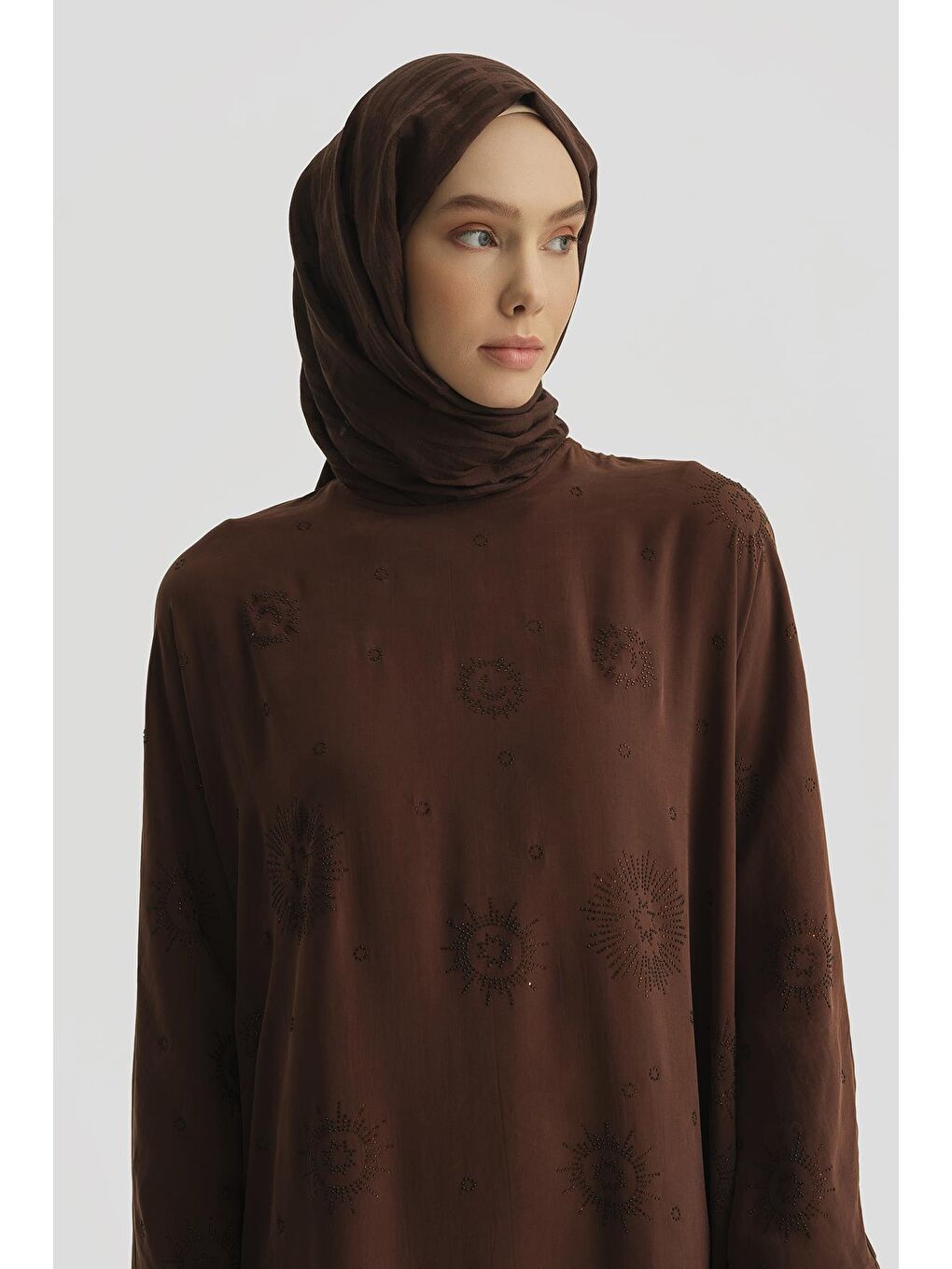 Kahverengi Taş İşlemeli Elbise 25Y9014 Açık Kahve-3