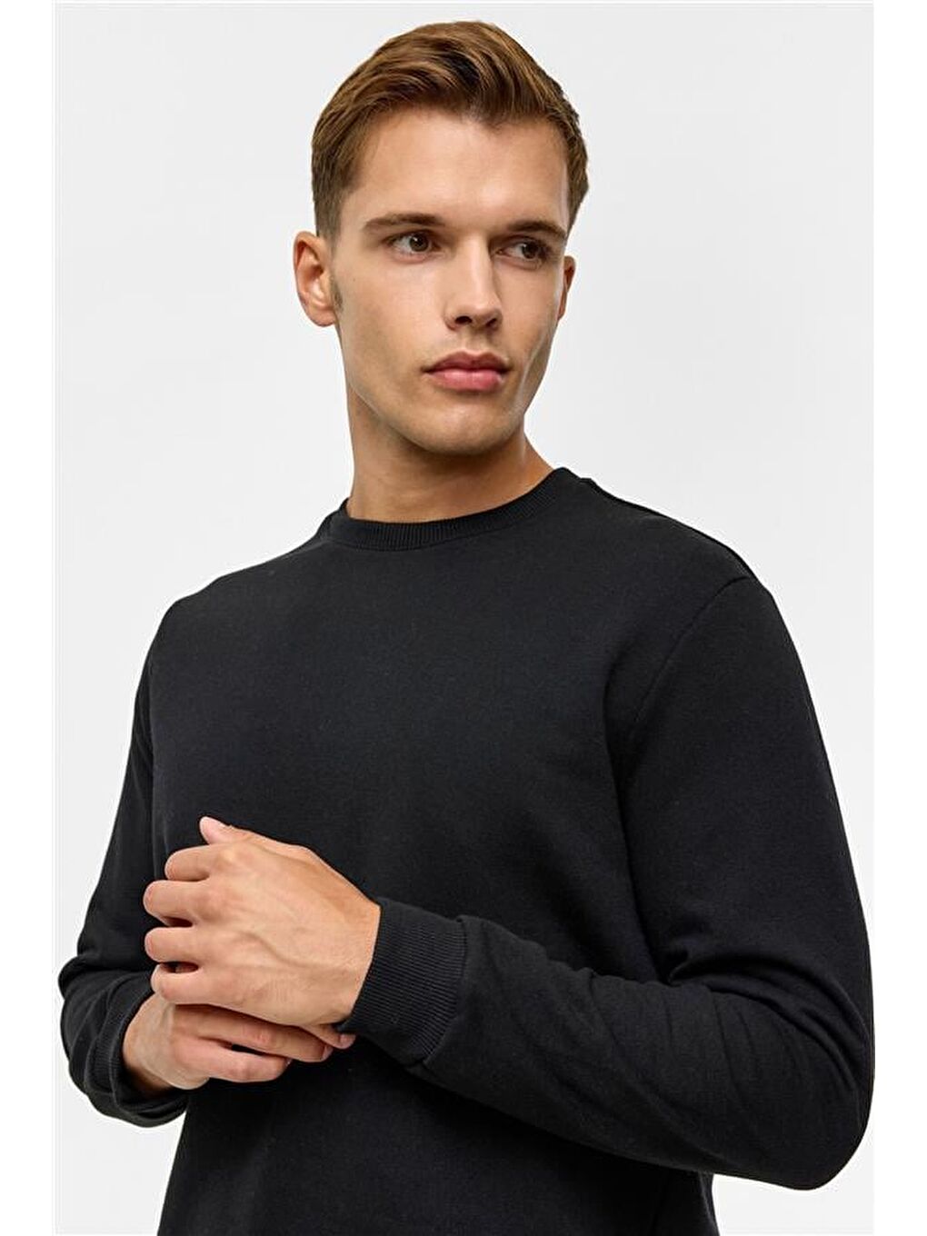 Siyah Regular Düz Bisiklet Yaka Sweatshirt-3
