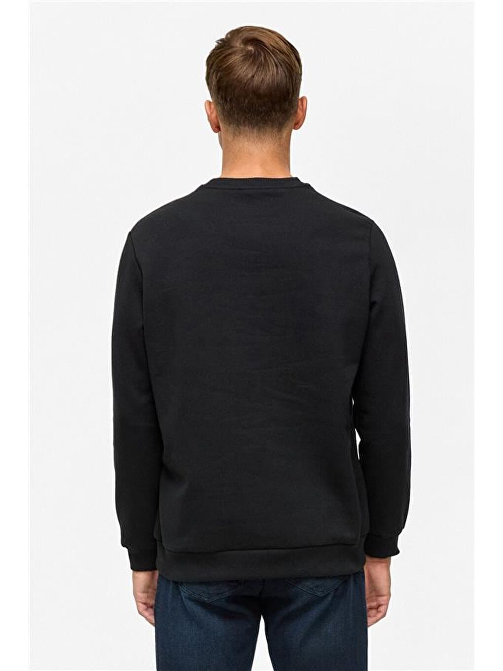 Siyah Regular Düz Bisiklet Yaka Sweatshirt-4