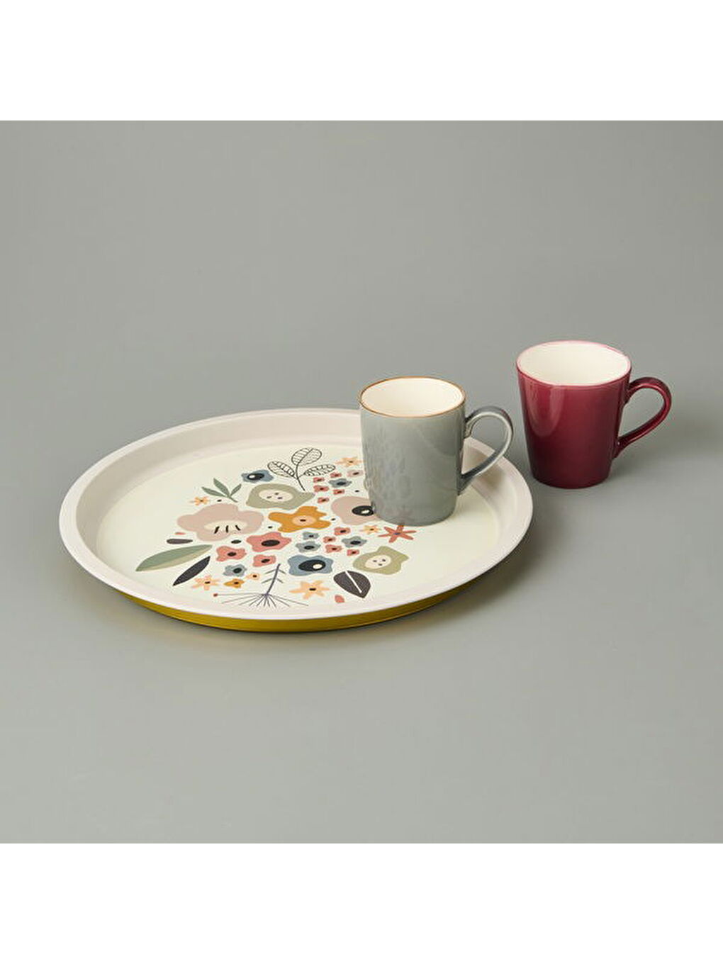 Karışık Çiçekli Metal Tepsi - Renkli - 35x35 cm-1