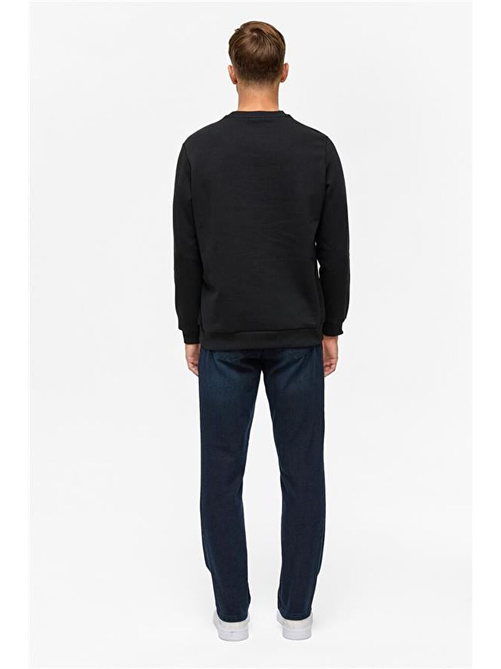 Siyah Regular Düz Bisiklet Yaka Sweatshirt-6