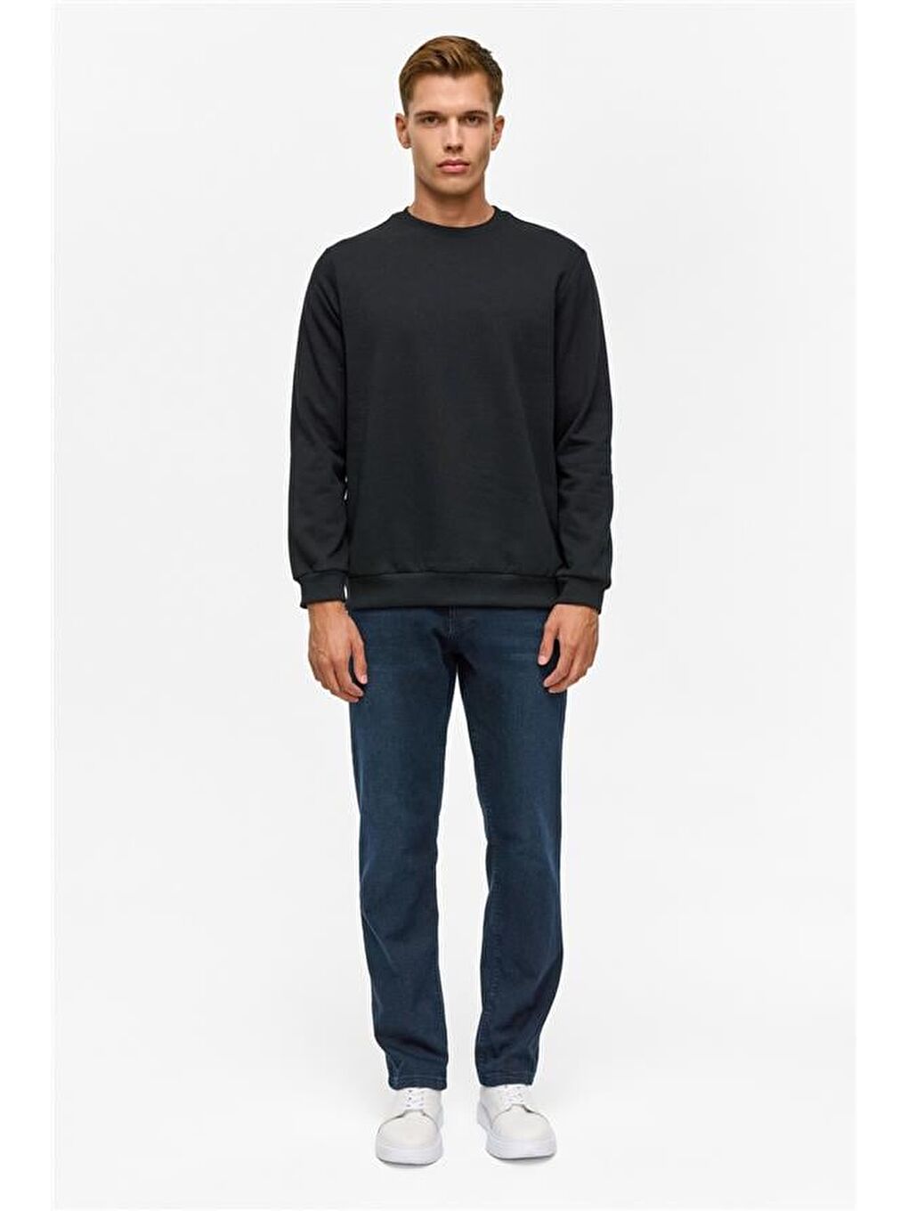 Siyah Regular Düz Bisiklet Yaka Sweatshirt-7