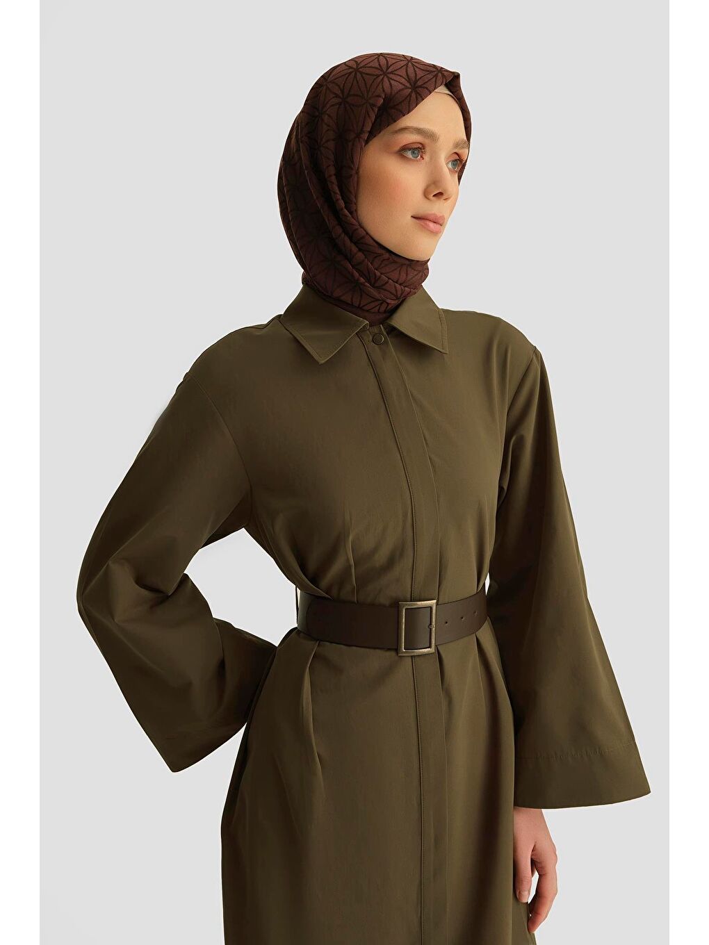 Kemerli Elbise 25Y9023 Haki-1