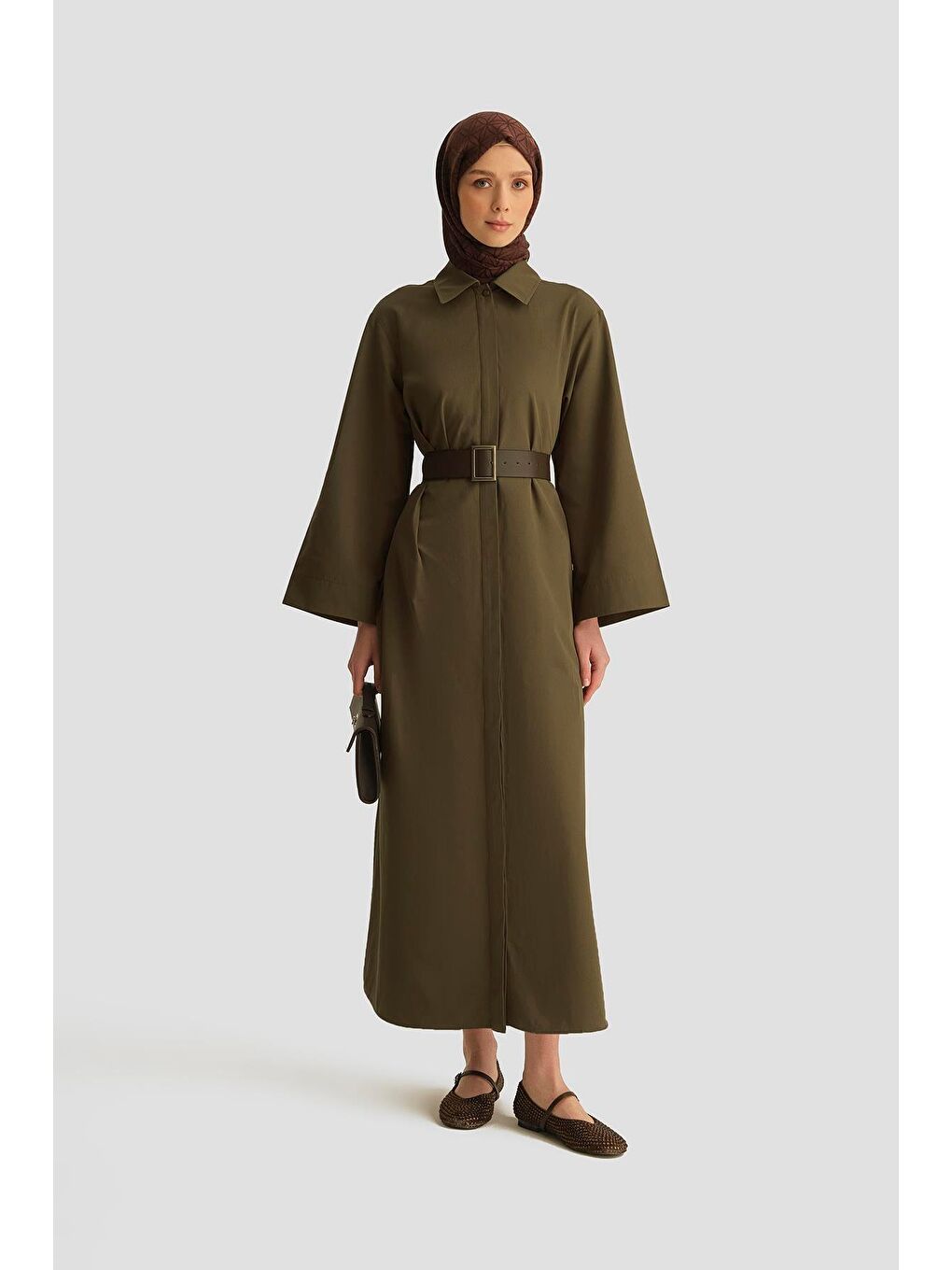 Kemerli Elbise 25Y9023 Haki-2