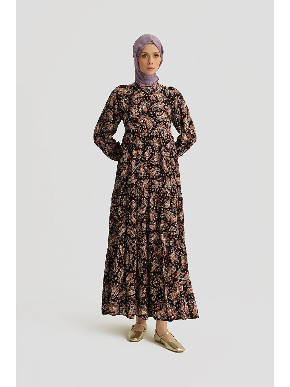 Şal Desenli Elbise 25Yt914 Siyah