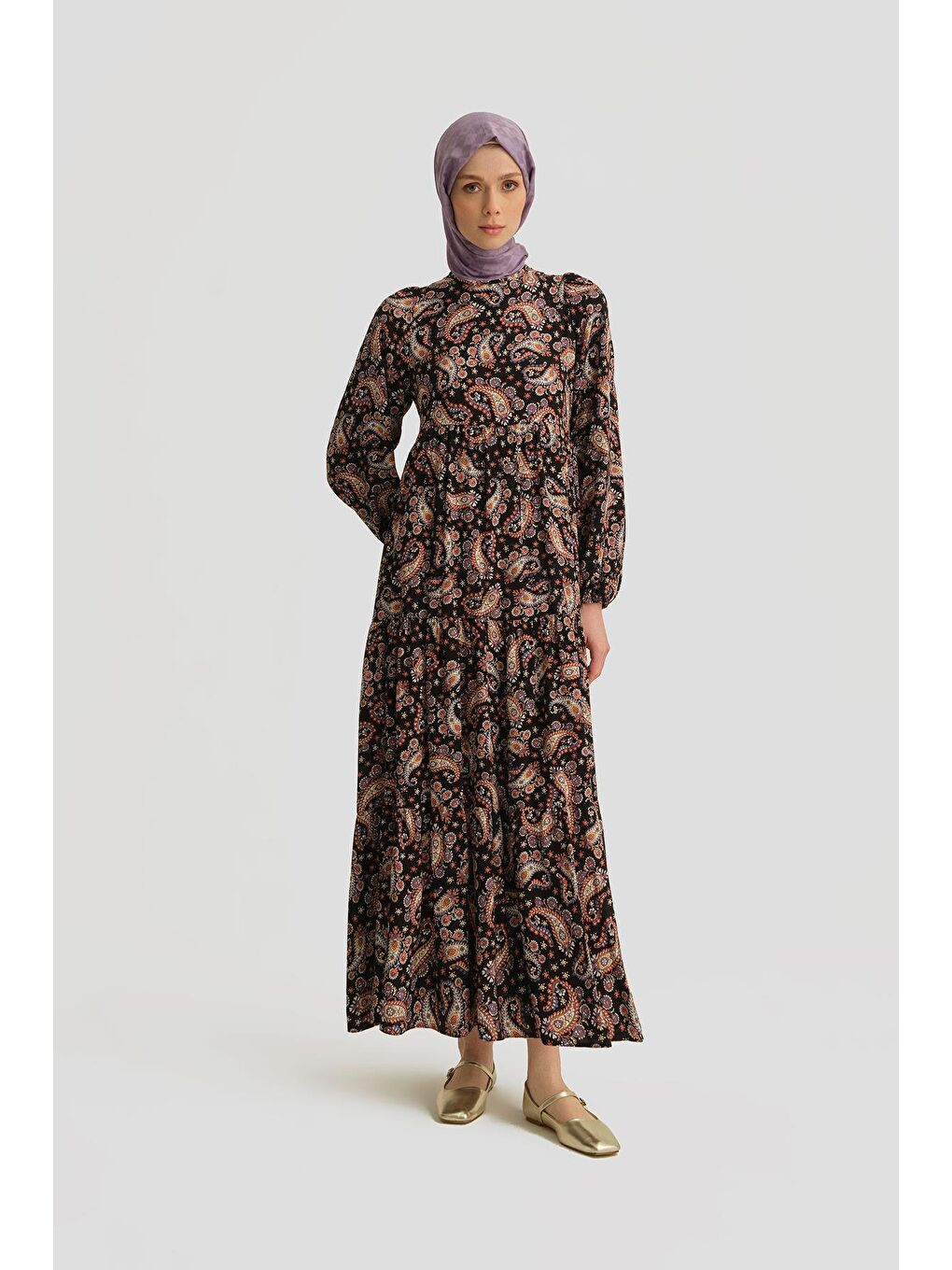 Şal Desenli Elbise 25Yt914 Siyah-1