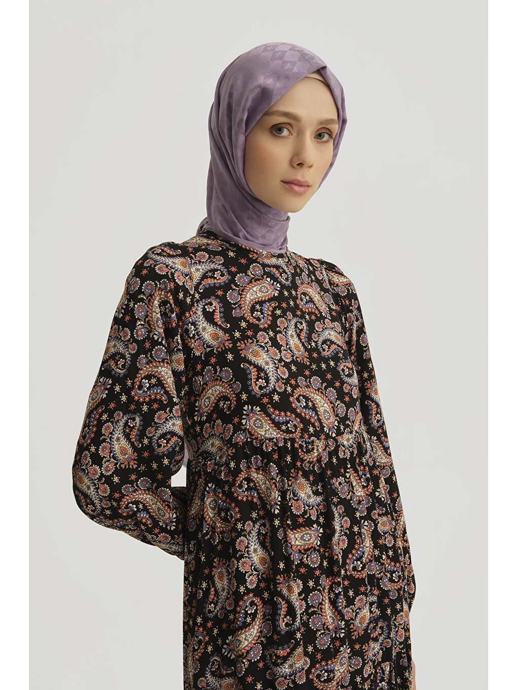 Şal Desenli Elbise 25Yt914 Siyah-2