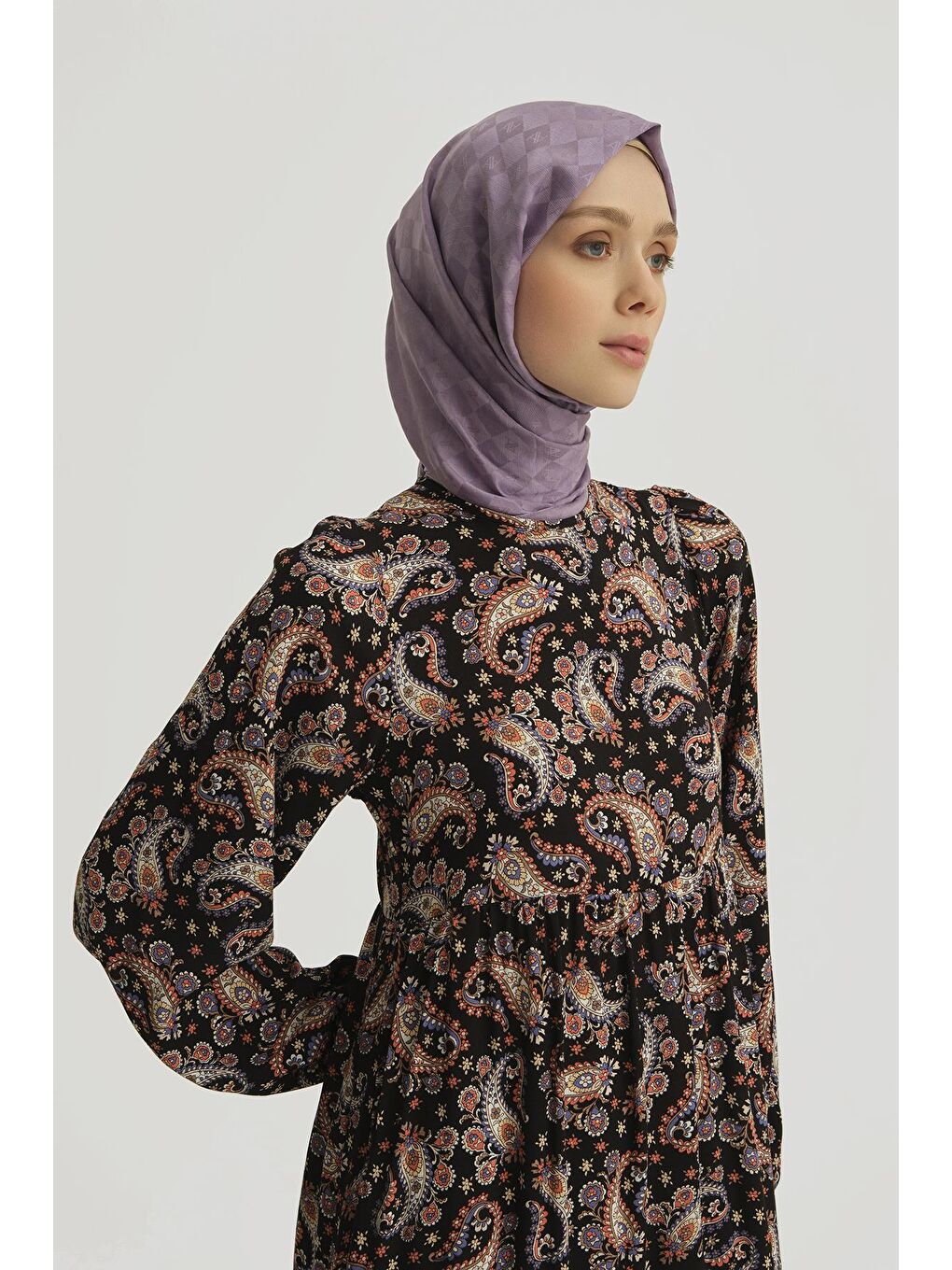 Şal Desenli Elbise 25Yt914 Siyah-3