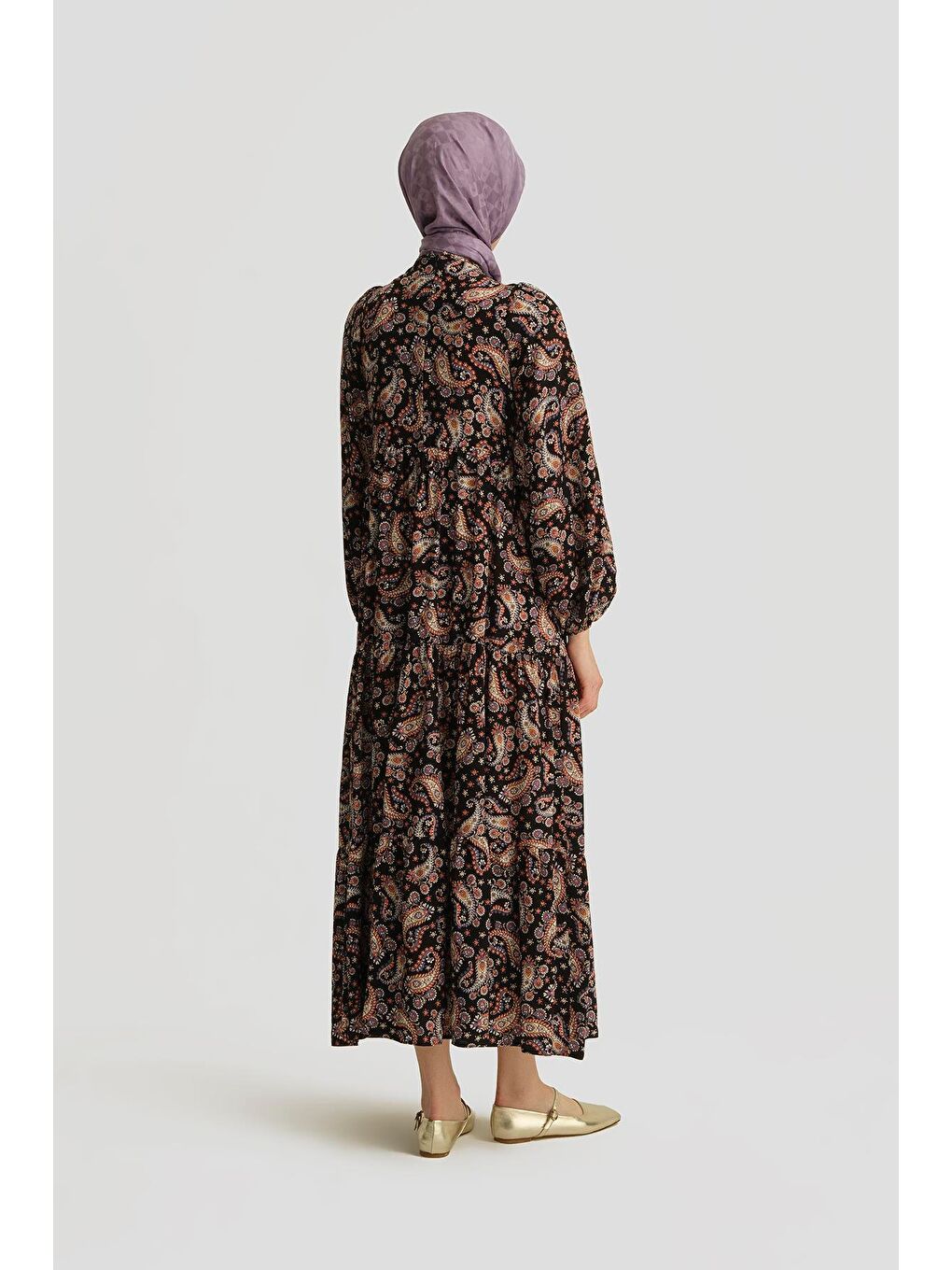 Şal Desenli Elbise 25Yt914 Siyah-4