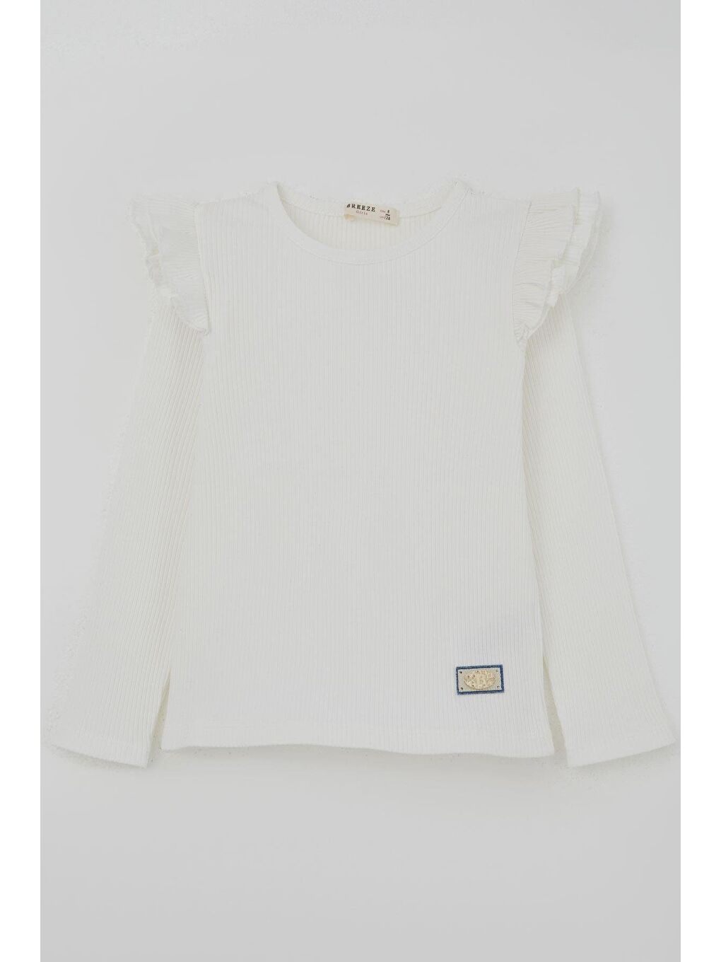 Kız Çocuk Uzun Kollu Tişört Arma Detaylı Omuz Kısmı Fırfırlı Ekru (5-10 Yaş)