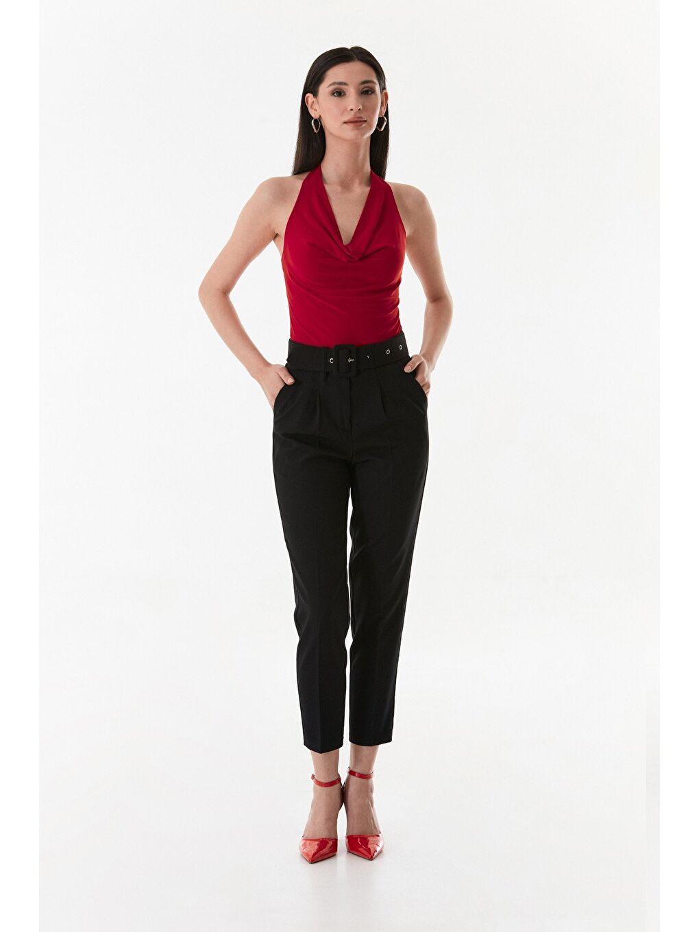 Siyah Kemerli Carrot Fit Kumaş Pantolon-1