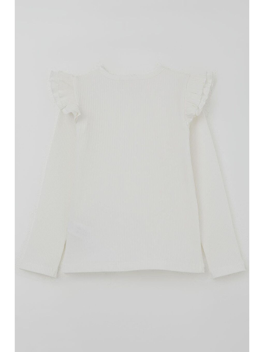 Kız Çocuk Uzun Kollu Tişört Arma Detaylı Omuz Kısmı Fırfırlı Ekru (5-10 Yaş)-1