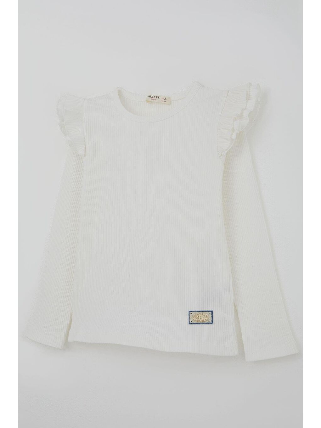 Kız Çocuk Uzun Kollu Tişört Arma Detaylı Omuz Kısmı Fırfırlı Ekru (5-10 Yaş)-2