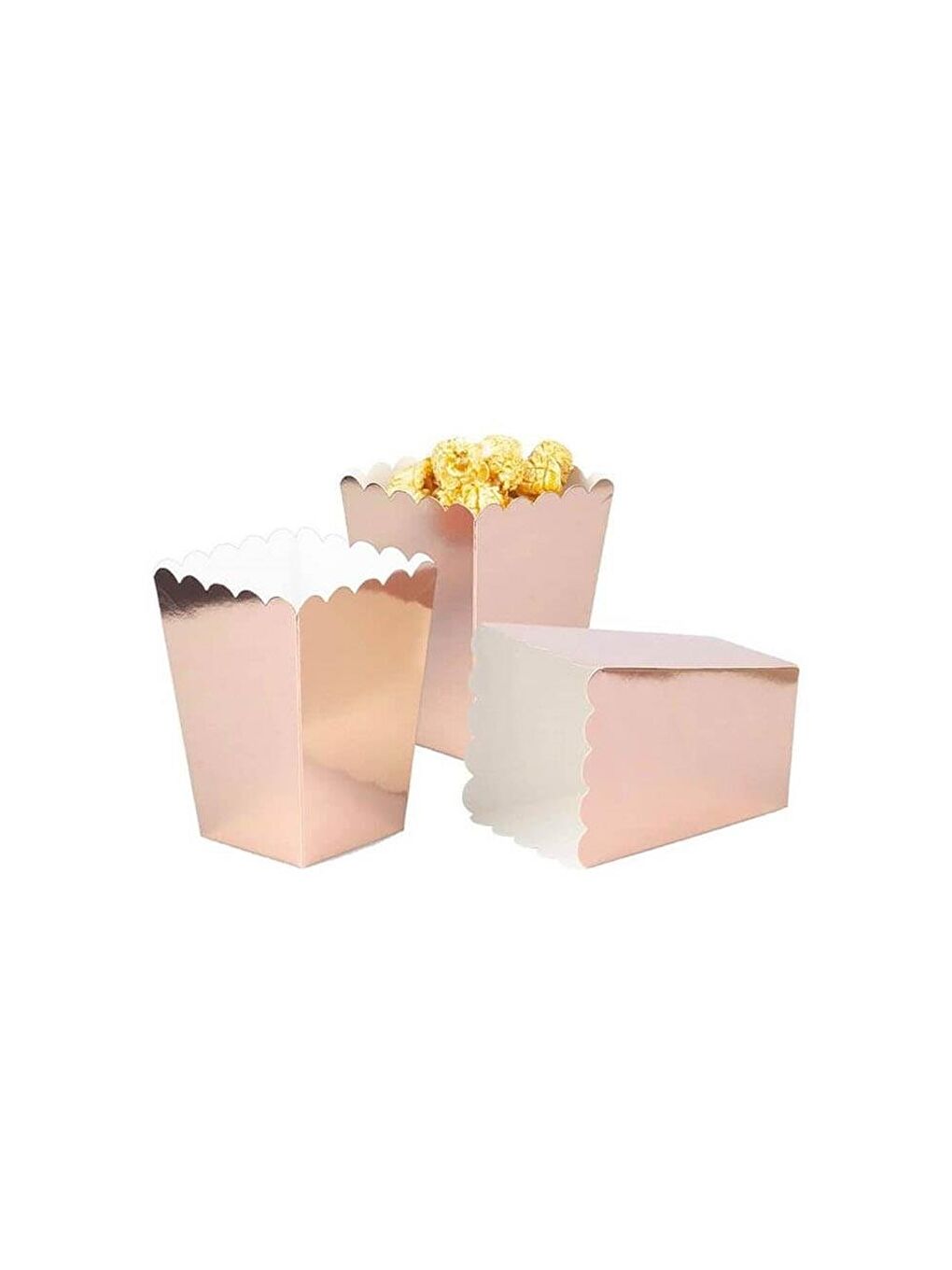 Pembe Patlamış Mısır Kutusu Popcorn Kutusu Metalik Rose Gold 8'li-1