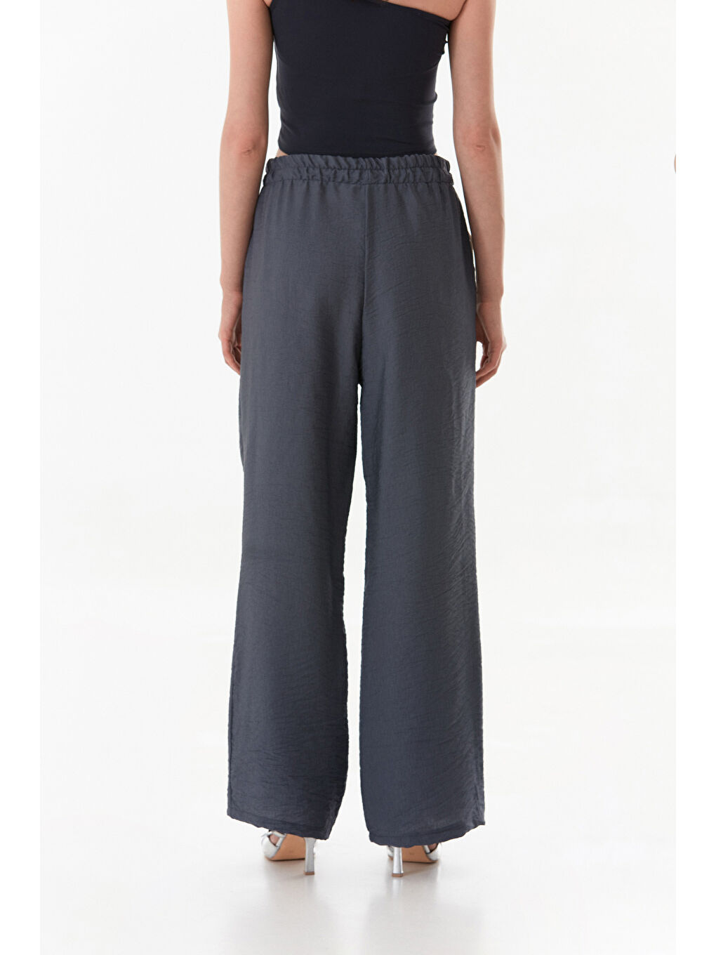 Antrasit Cebi Taş Detaylı Beli Lastikli Palazzo Pantolon-2