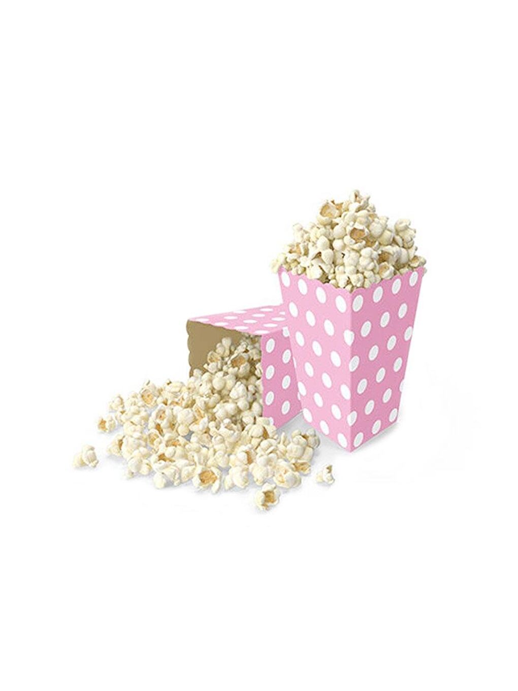 Puantiyeli Patlamış Mısır Kutusu Popcorn Kutusu Pembe 8'li-1