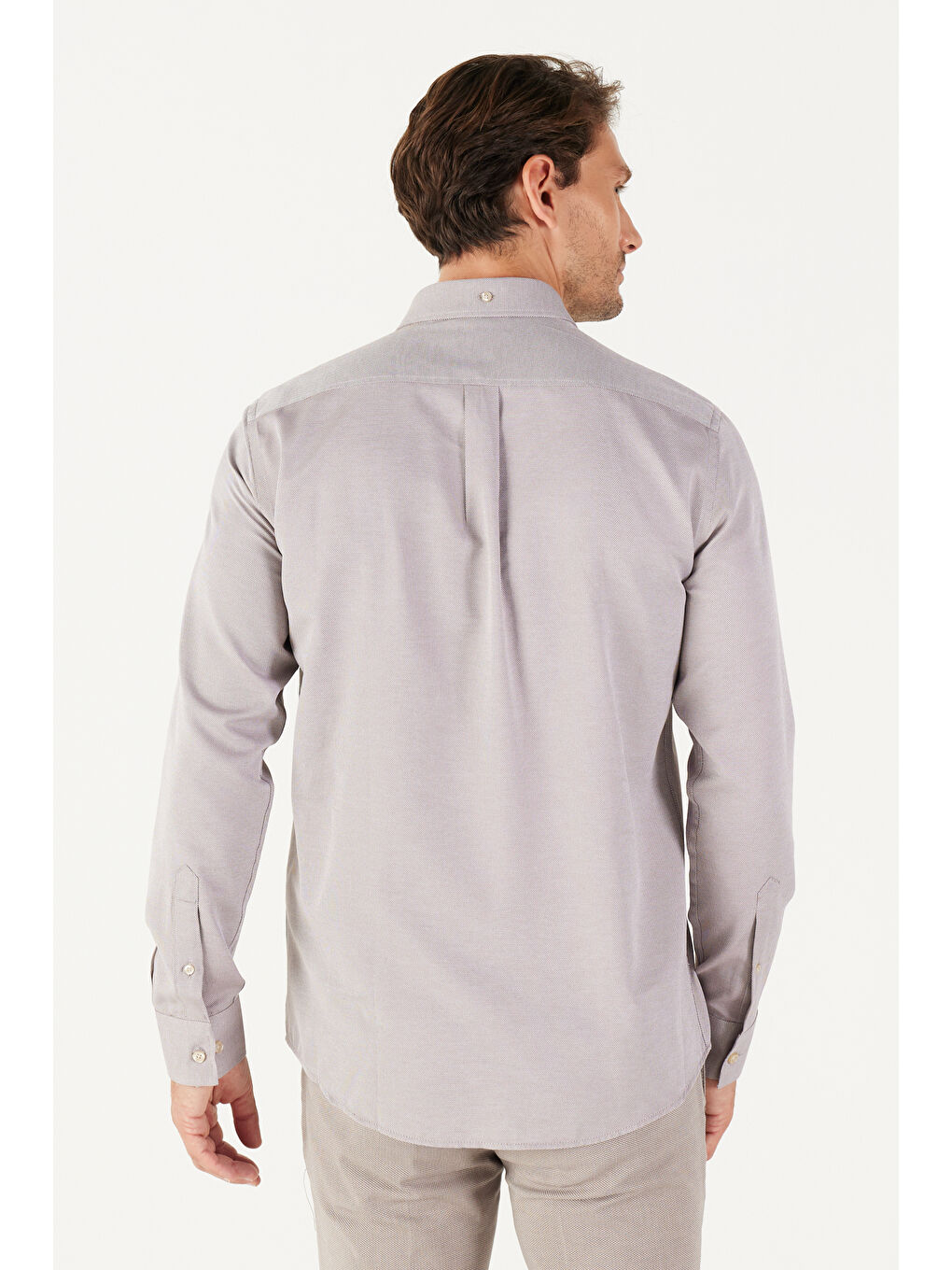 Erkek Kahverengi Slim Fit Dar Kesim Düğmeli Yaka Pamuklu Oxford Gömlek-4