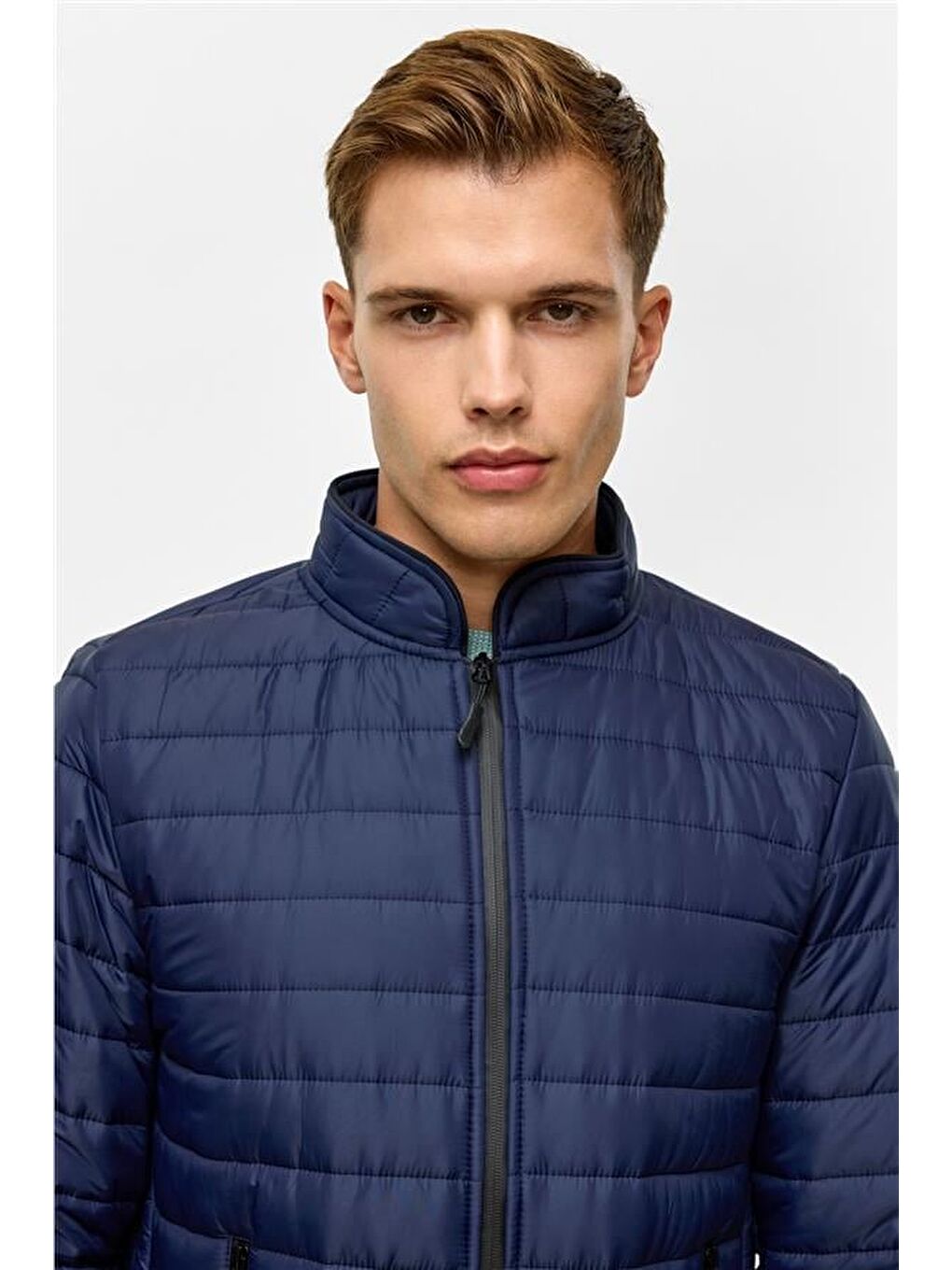 Lacivert Slim Kapitone Şişme Mont-6