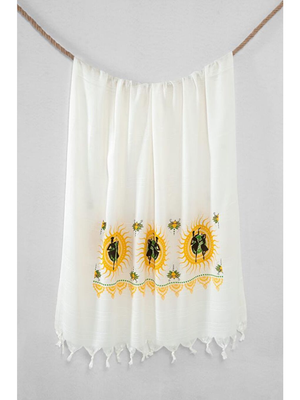 Sarı Bambu Baskılı Peştemal Banyo Havlusu