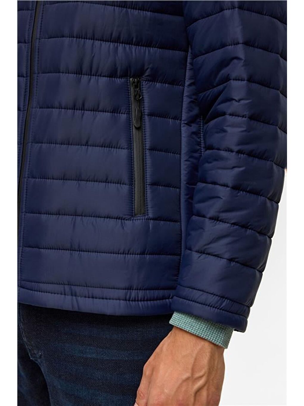 Lacivert Slim Kapitone Şişme Mont-7